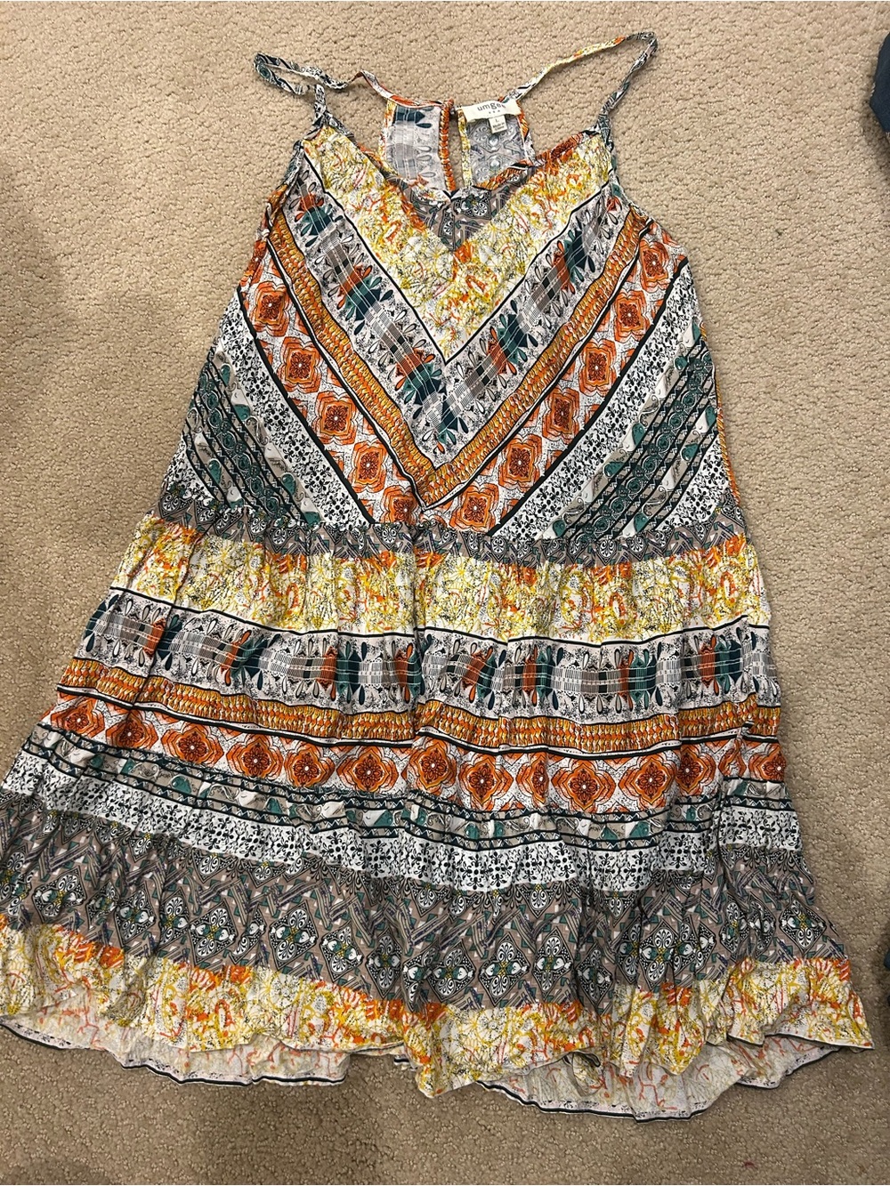 Umgee Boho A-Line Maxi Skirt in Orange, Green & White